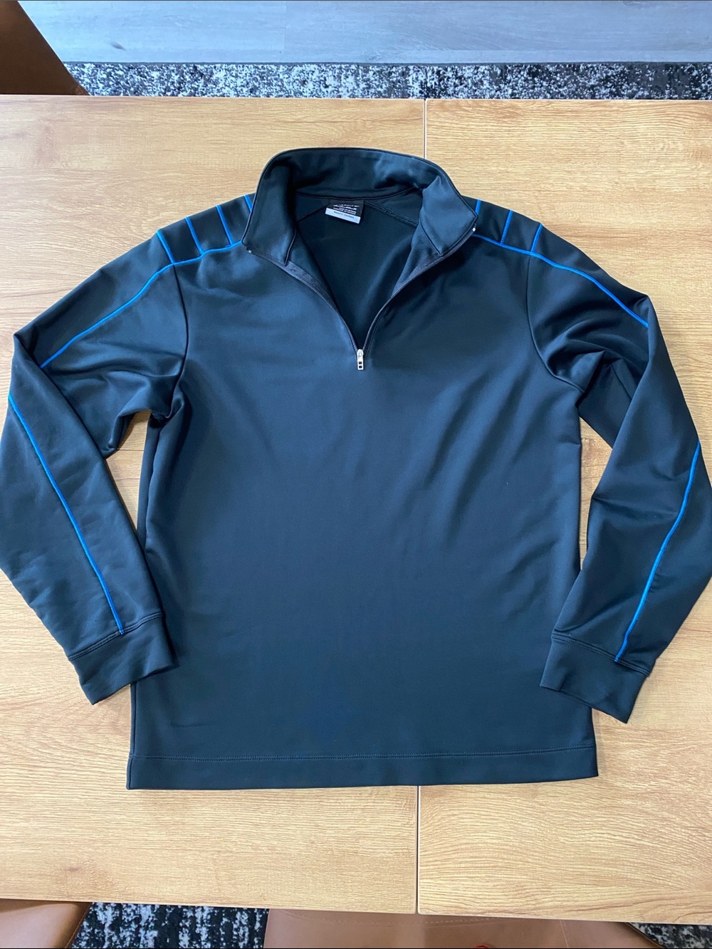 Nike Men's Black Long-Sleeve Half-Zip Polo with Blue Piping
